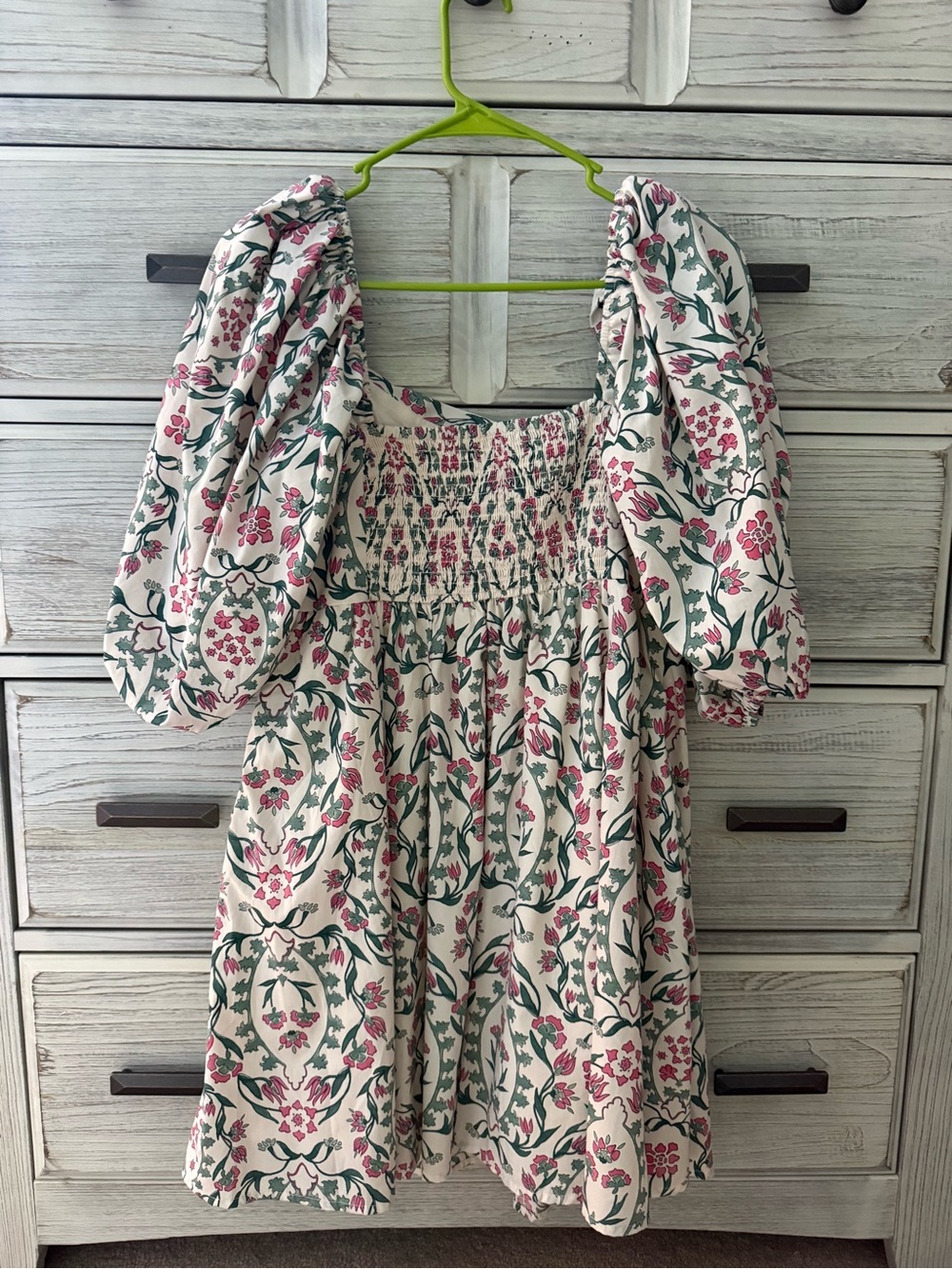 Abercrombie Floral Puff-Sleeve Mini Dress in Cream and Pink - Picture 3 of 3